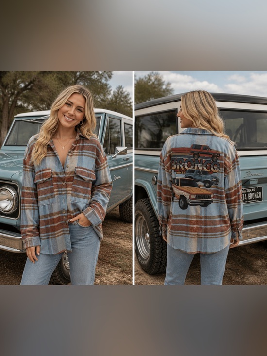 Ford Tops - M - FORD - Plaid Shirt/Jacket with Bronco Graphic